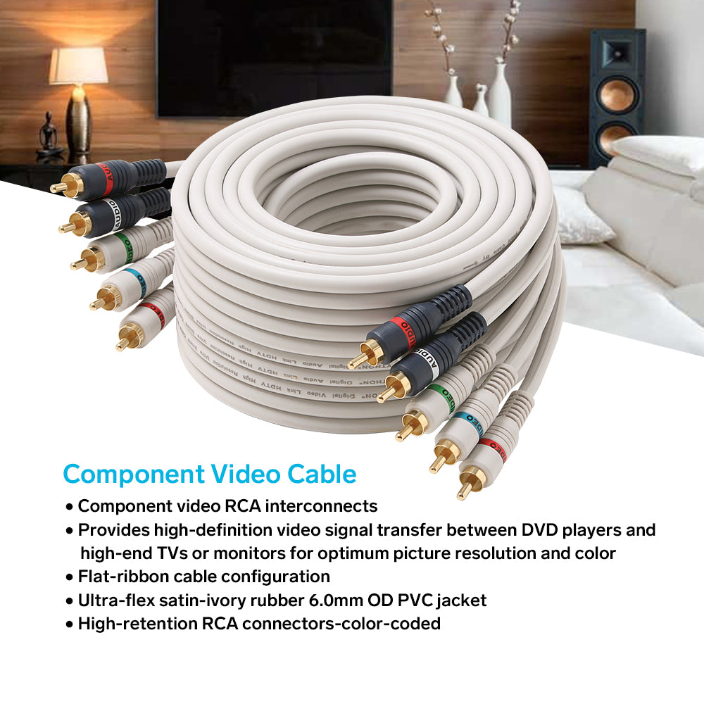 thumbnail image 2 of Steren 12ft Premium 3-RCA Male To Male Heavy Duty Audio/Video Cable – 264-312BK 2 of 4