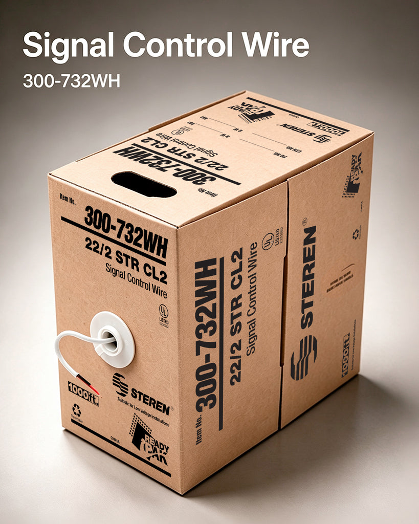 Steren 1000ft Signal/Control Stranded Cable UL 22AWG/2C CL2 Pull Box White - Telecommunications, Security Systems & More