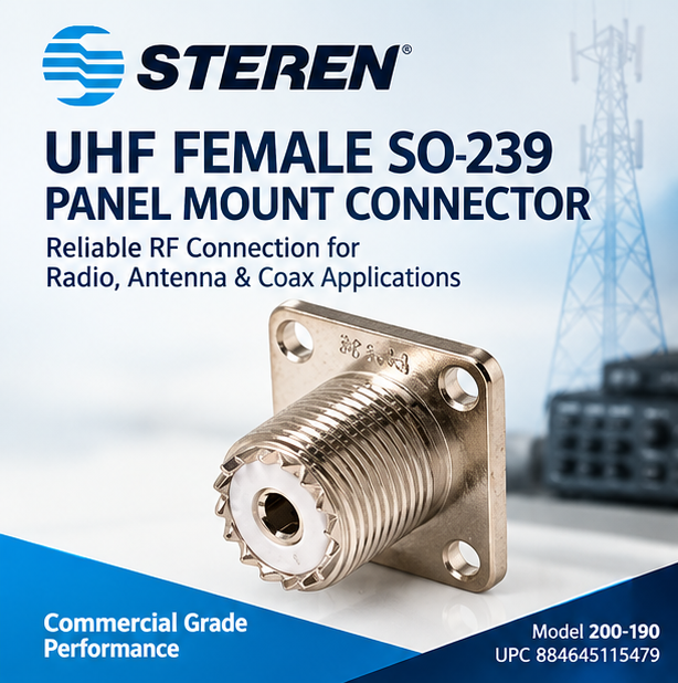 Steren 200-190 UHF Female SO-239 Panel Mount Coaxial Connector, 4-Hole Chassis Mount RF Jack