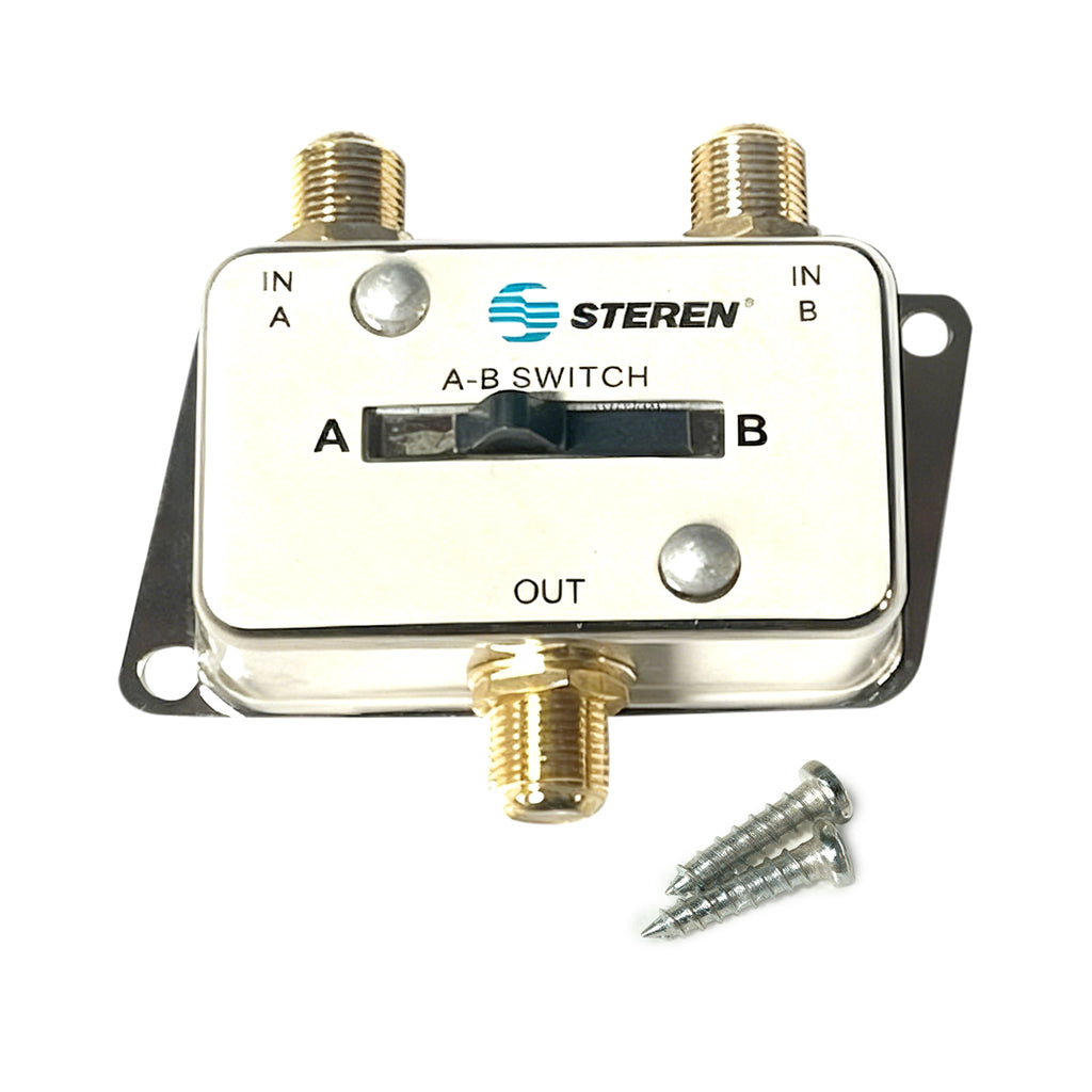 Steren 2-Way 90dB 75-Ohm Coaxial Cable Splitter with A/B Slide Switch - White