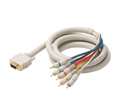 Steren 12ft VGA to 5-RCA RGB HV Component Video Cable – High-Resolution RGBHV Display Cord with Gold Connectors, Ivory