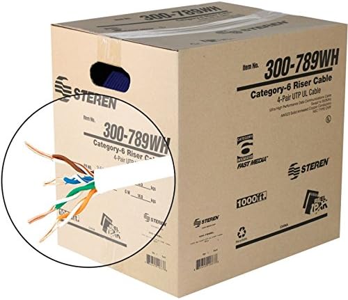Steren 1000ft 23/4 CAT6 UTP cULus CMR Solid Cable - Reel-In-Box - White - Bare Oxygen Free Copper Wire Internet Cable Noise Reducing Cross Separator - 550MHZ