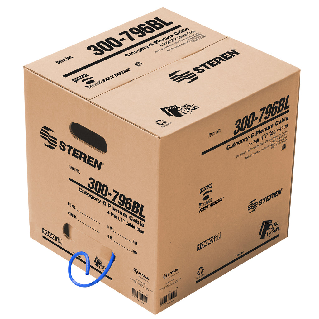 Steren 1000ft 23/4 CAT6 Solid Cable For High-Performance Data Transmission - UTP ETL CMP - Pull-Box - Blue