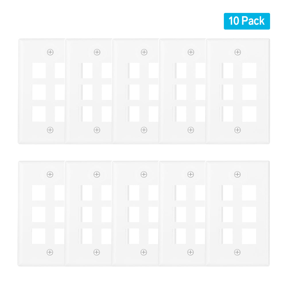 Steren Keystone 6-Cavity Wall Plate White 10 Per Bag | Professional Electronics & Networking Accessory