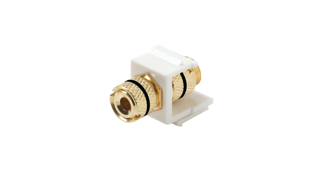 Steren Keystone Snap-in Binding Post Banana Jack Gold with Black Band White | Professional Electronics & Networking Accessory