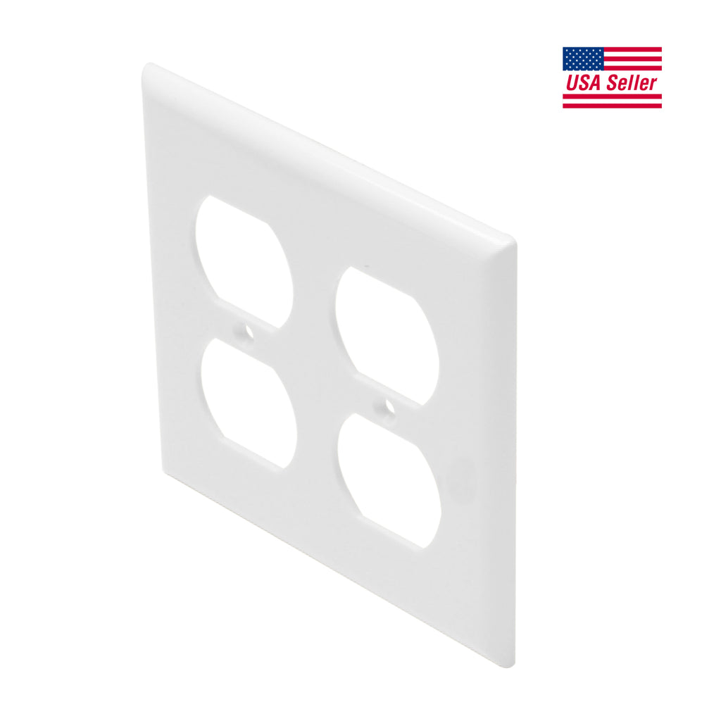 Steren 2-Gang Duplex Receptacle Wall Plate, White | Professional Electronics & Networking Accessory