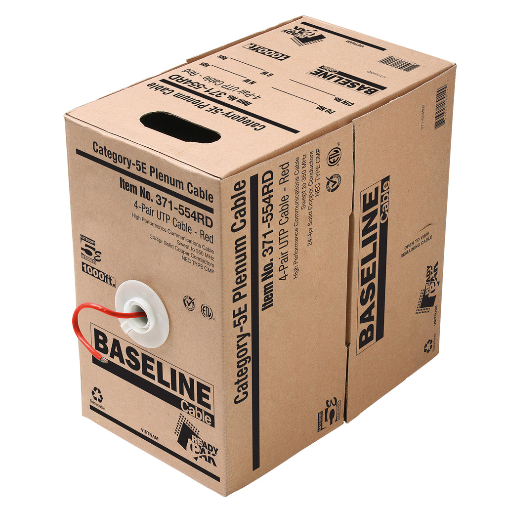 Steren BASELINE 1000ft 24/4 350MHz Solid UTP Cat5e Cable - cETLus & CMP - Pull-Box - Red