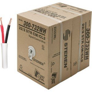 Steren 1000ft Signal/Control Stranded Cable UL 22AWG/2C CL2 Pull Box White - Telecommunications, Security Systems & More