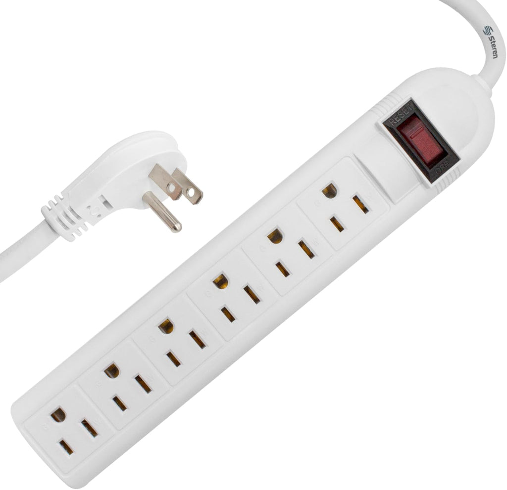 Steren 6-Outlet Power Strip with 3ft Heavy-Duty Cord, 240 Joules - White