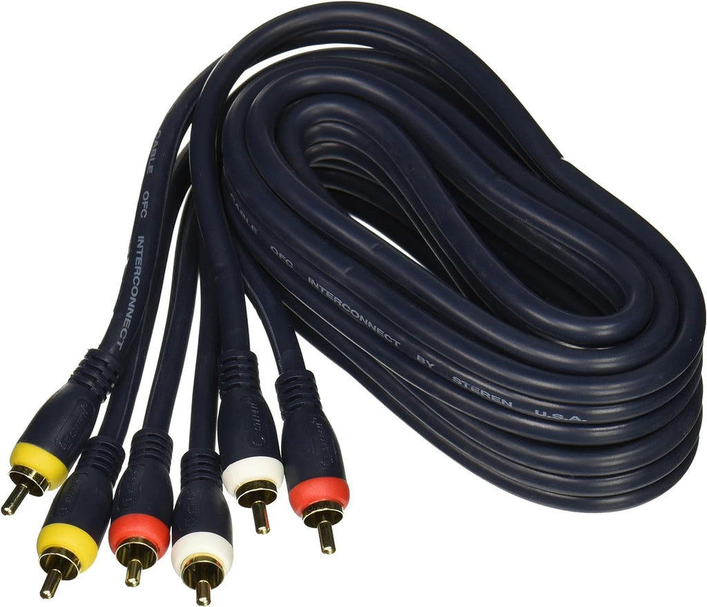 LOT OF 9619 Steren 6ft 3-RCA Composite Video Cable for High-Definition Home Theater (RD, WH, YL) - 9619 TOTAL UNITS