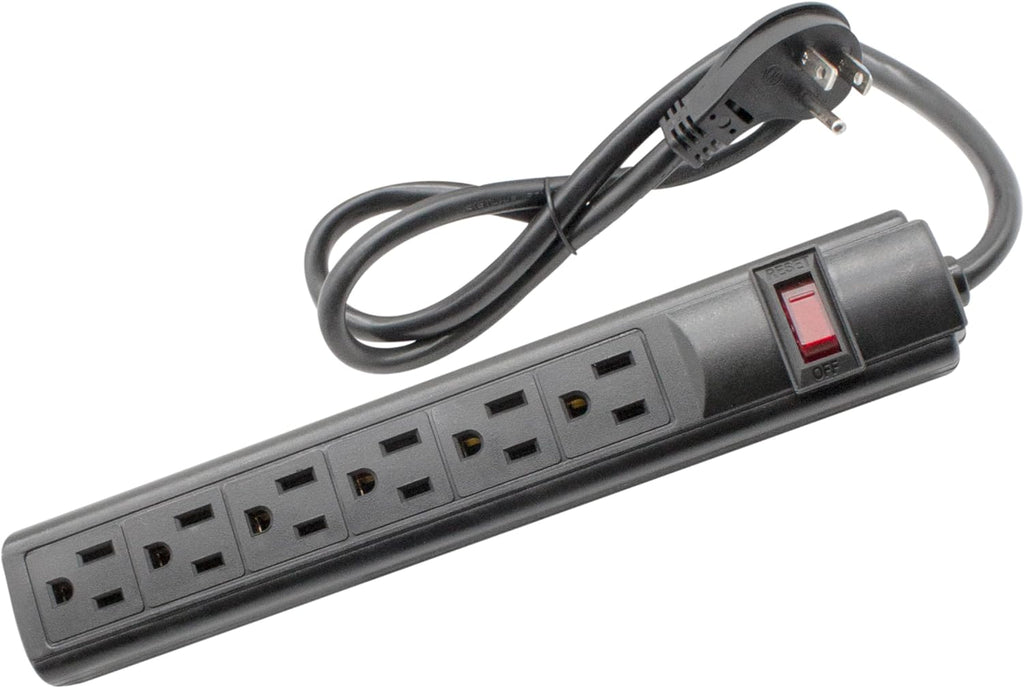 Steren 6-Outlet Power Strip with 3ft Heavy-Duty Cord, 240 Joules - Black