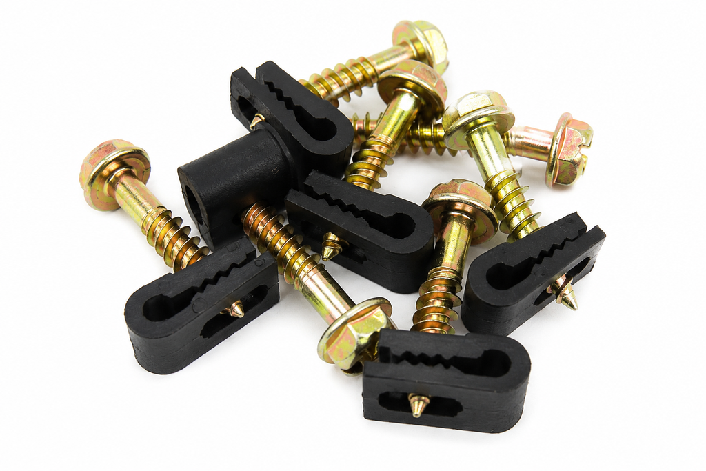 Steren Single 3MM Fiber "Grip-Clip" Cable Clip with Screws - UV Resistant, Black, 100-Pack