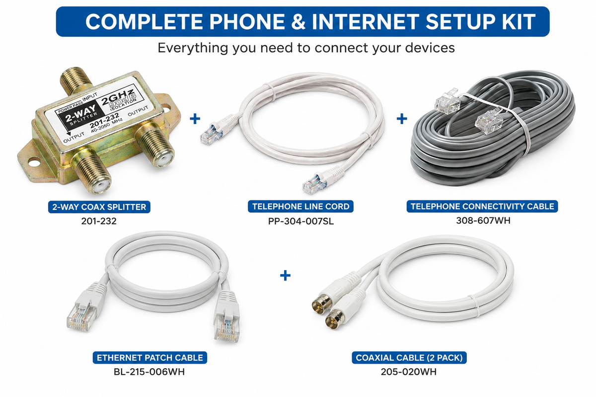 Phone and Internet Setup Kit with Coax Splitter, Ethernet Cable ...