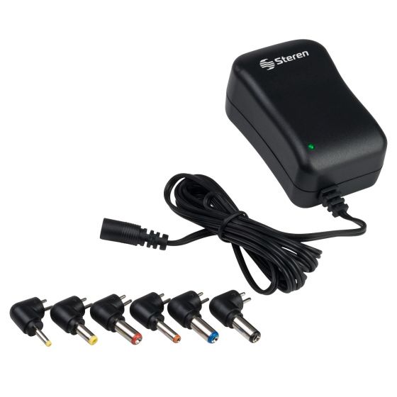 Steren 3-12VDC Regulated Power Supply, 1.2A with Interchangeable Tips, Black
