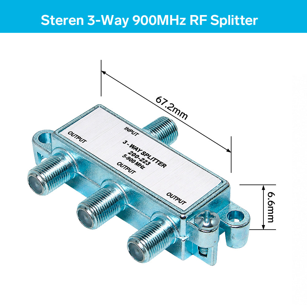 Enhance your MATV setup with the Steren 3-Way 900MHz RF Splitter for 