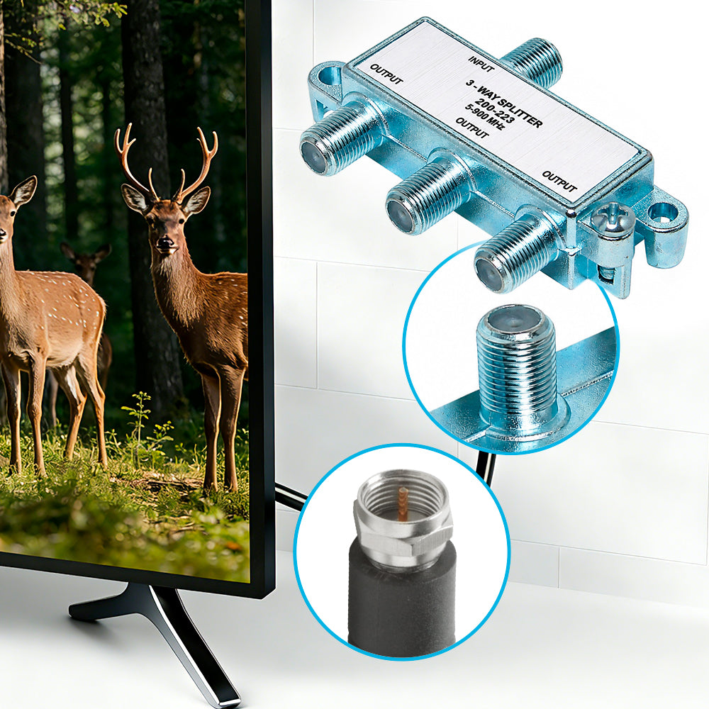 Enhance your MATV setup with the Steren 3-Way 900MHz RF Splitter for 
