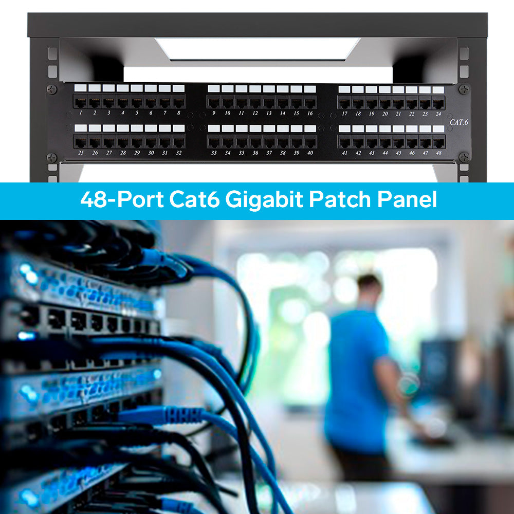 Steren 48-Port Cat6 Gigabit Patch Panel – Rack Mount, 350MHz, UL Liste
