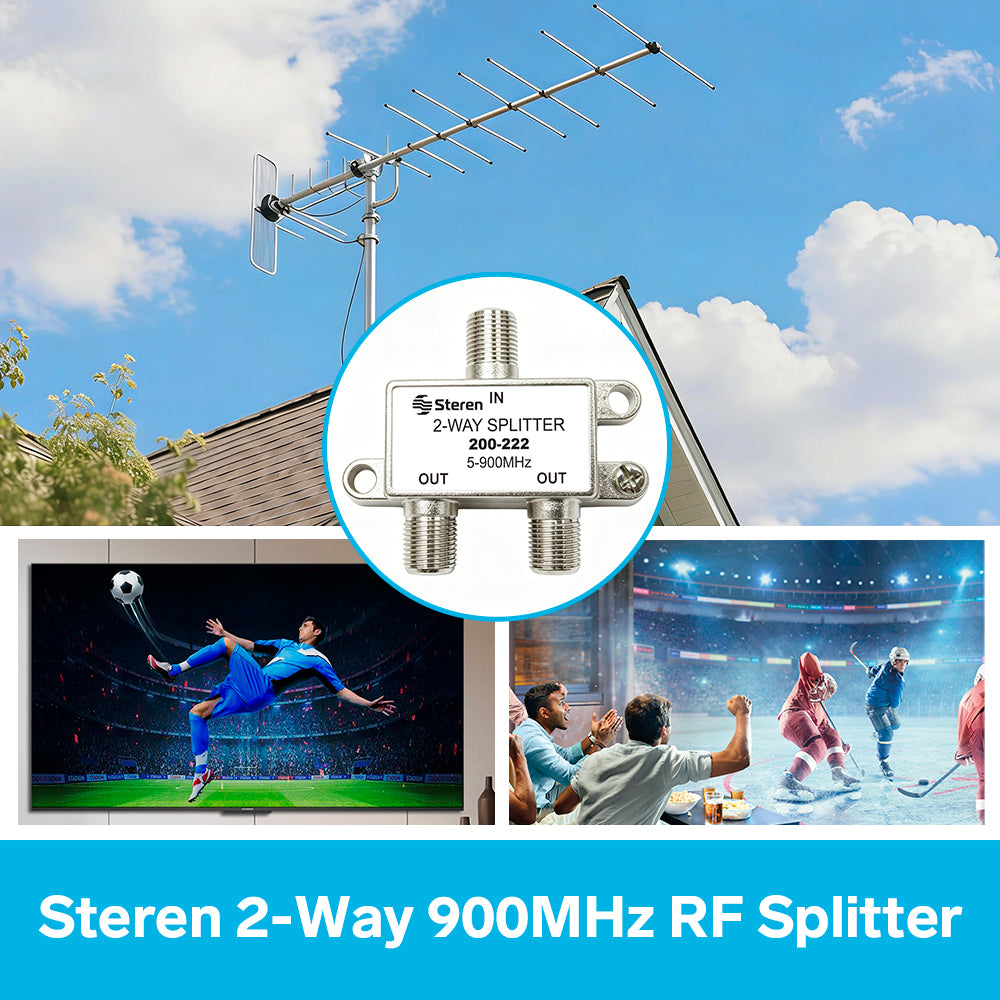 Enhance your MATV setup with the Steren 2-Way 900MHz RF Splitter for 