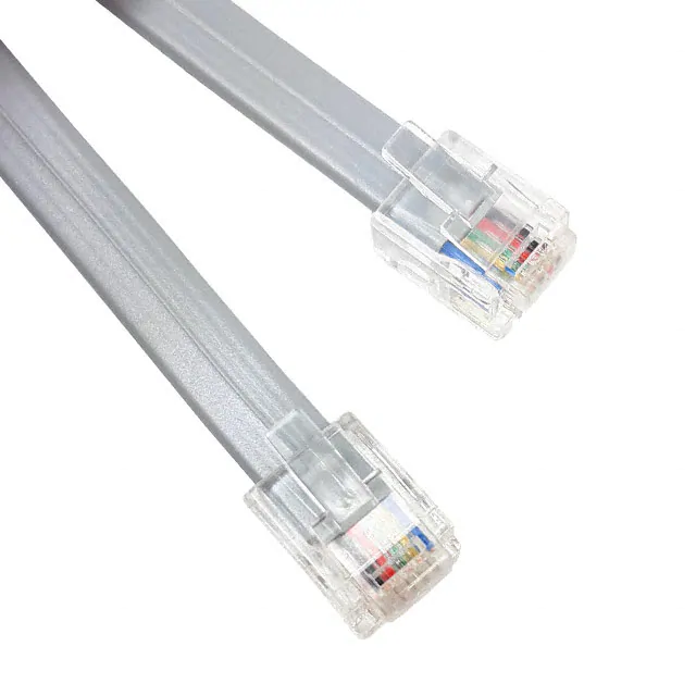 Steren 14ft 4C Modular Flat Telephone Line Cord Silver | Professional Electronics & Networking Accessory