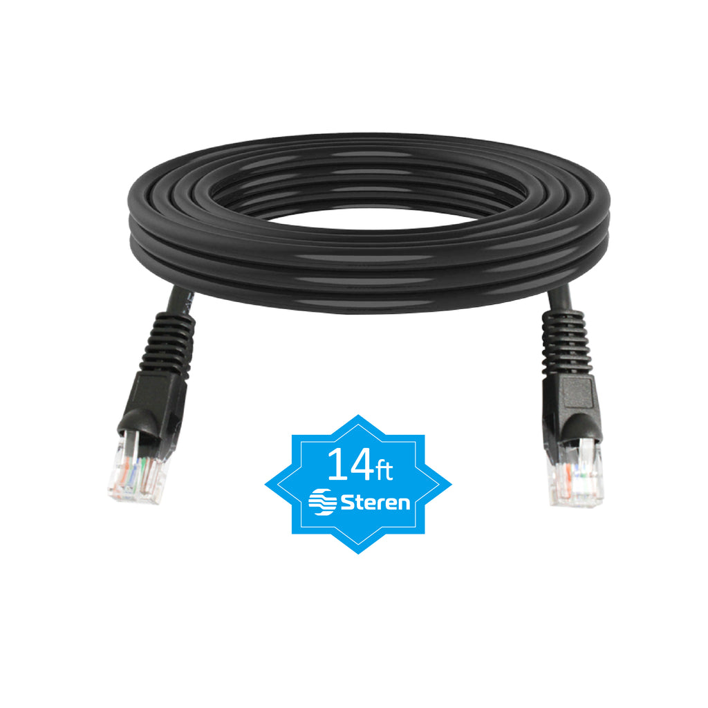 Steren 14ft Cat5e Ethernet Cable Internet, Molded, Snagless, UTP, cULus - Black