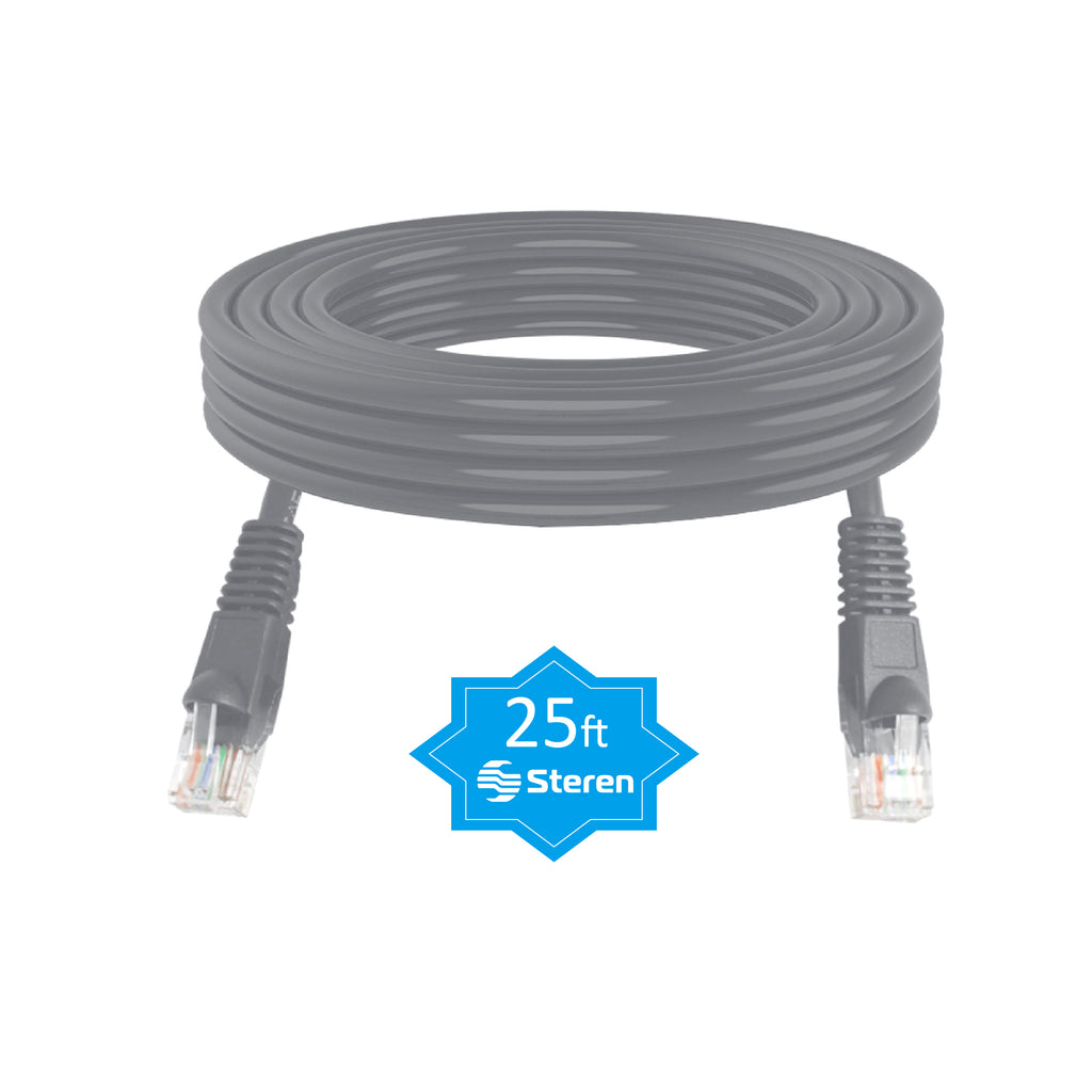 Steren 25ft Cat5e Patch Cord Snagless UTP cULus, Internet Cable Molded Gray