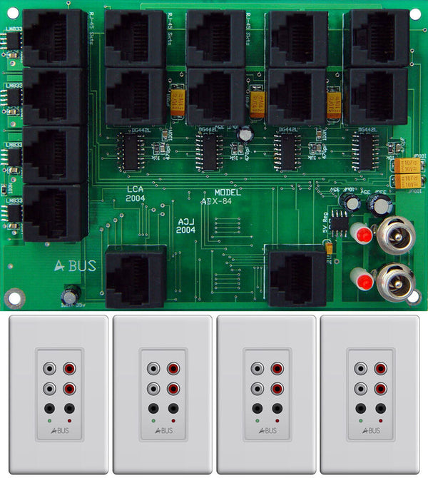 A-Bus Multi-Source 4/8 Room Structured Wiring Hub with 4 X ABX-75S