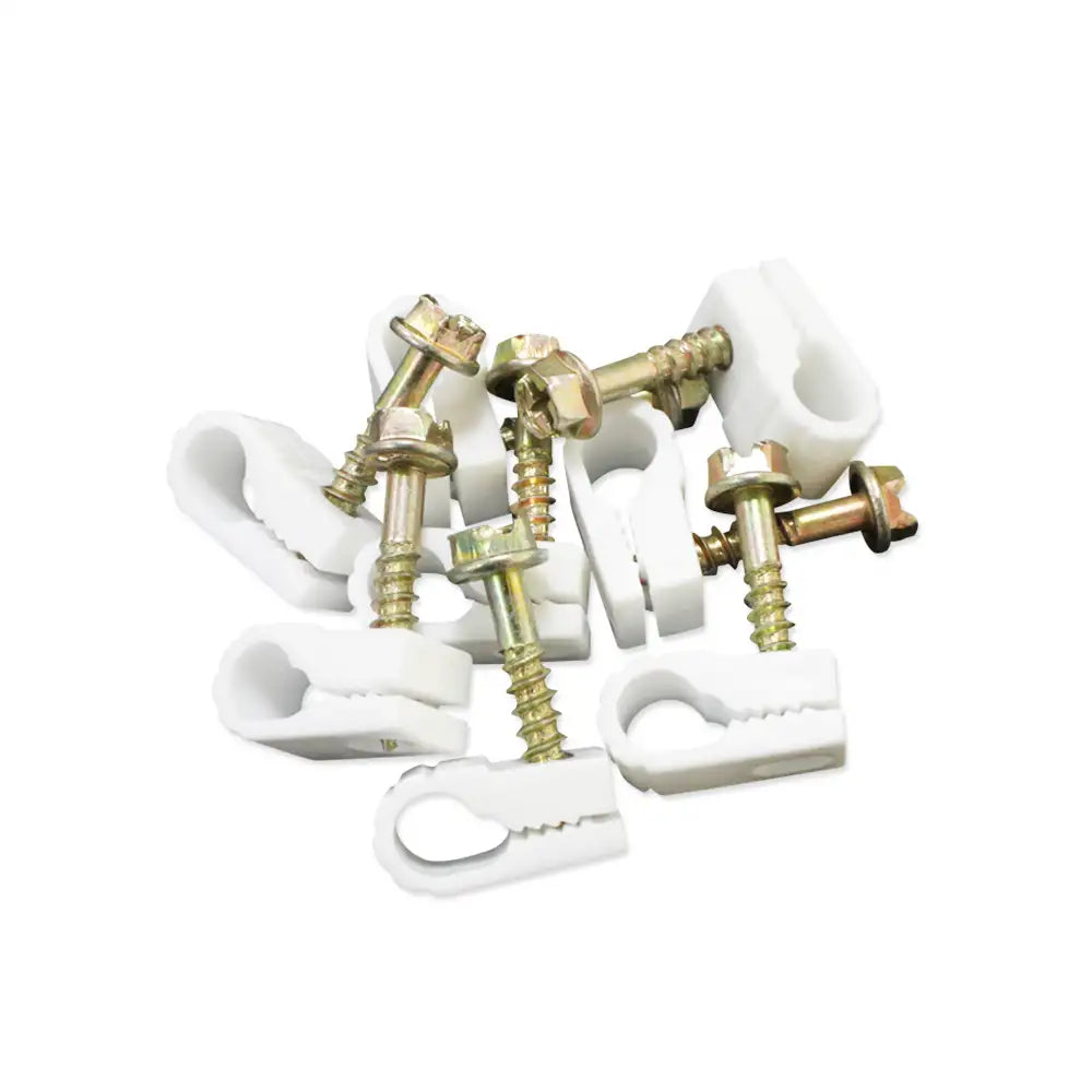 Steren Single Coaxial "Grip-Clip" Cable Clip with Screws - White - 200 per bag