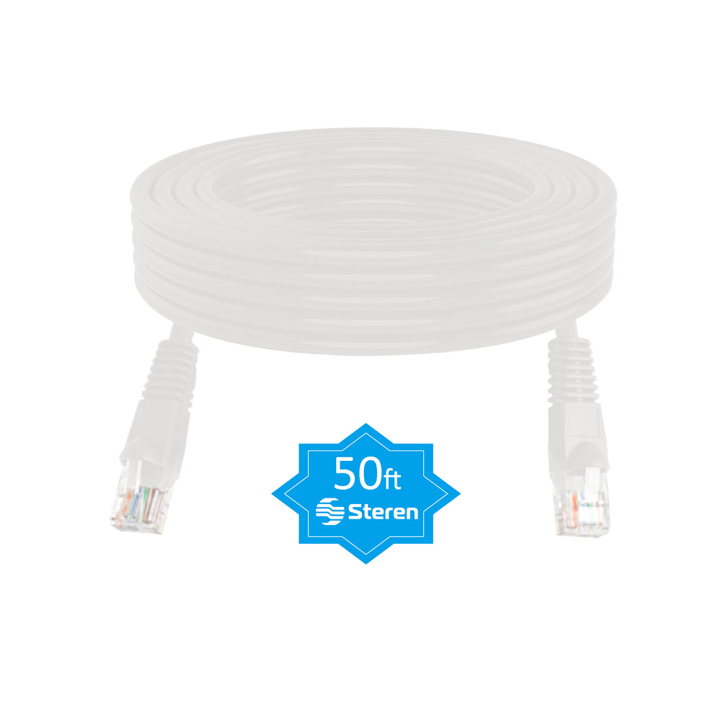 Steren 50ft Cat5e Ethernet Cable Internet, Molded, Snagless, UTP, cULus - White